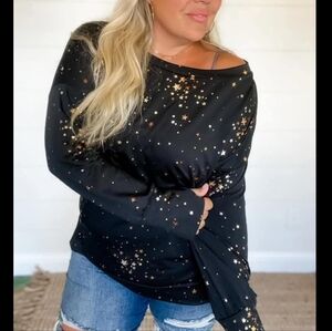 Blakeley Metallic Star-Print Long Sleeve Top 1x